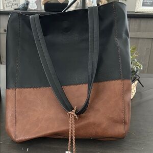 Two-Tone Black and Brown Tote Bag